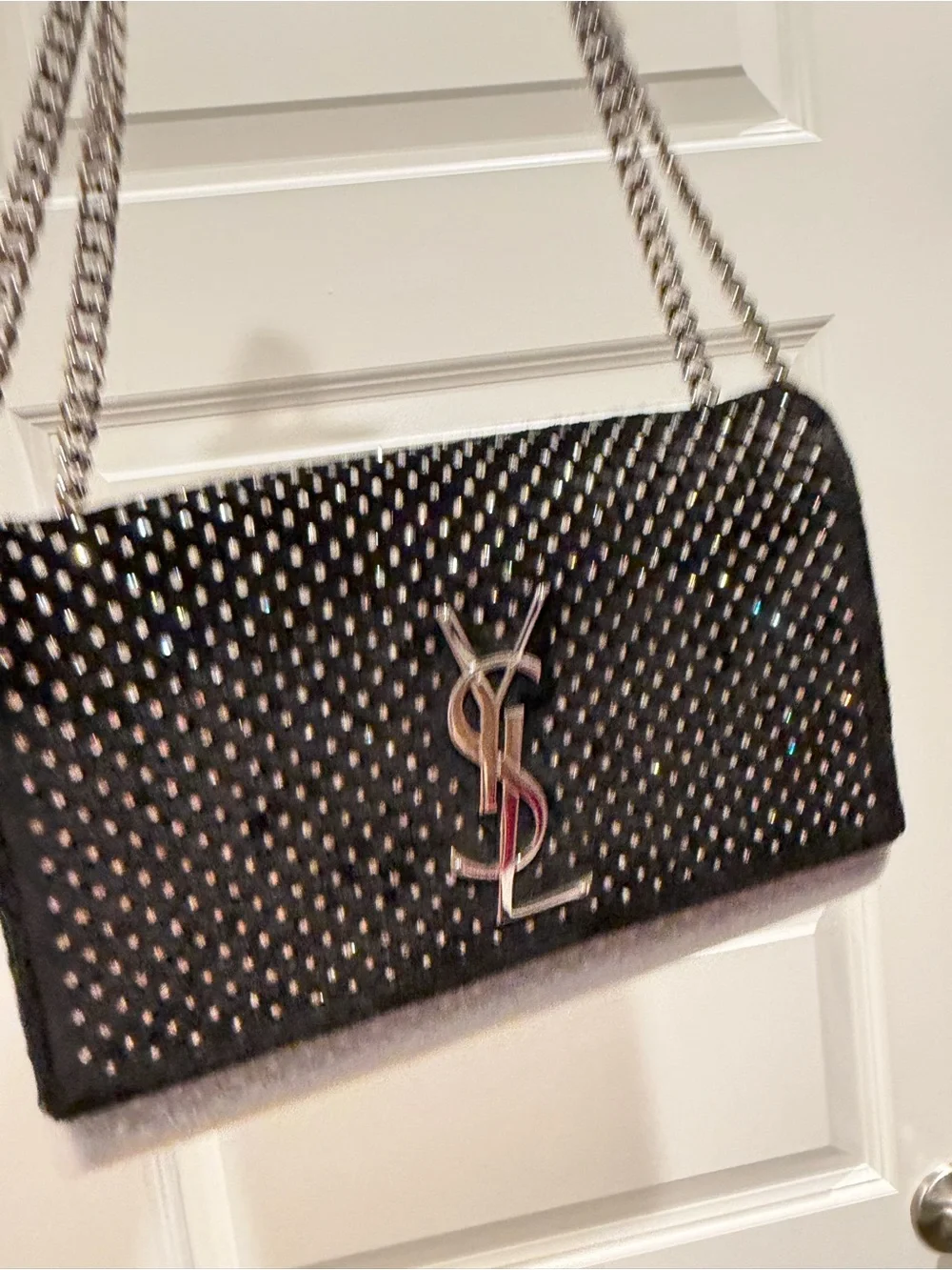 New! Saint Laurent Black Velvet
Crossbody Bag with Crystal Accents - Picture 9 of 15